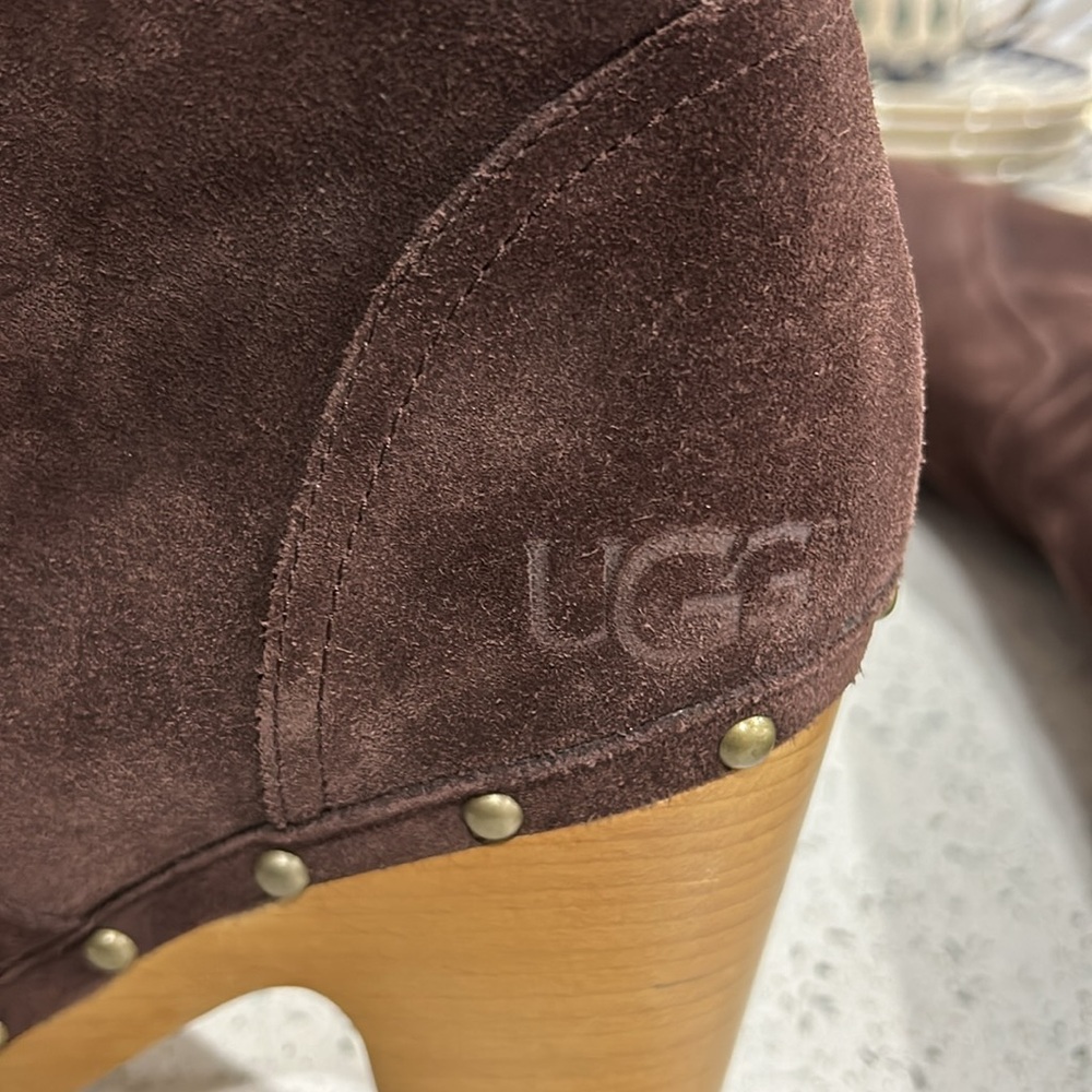 UGG Australia Women's Rumer Weave Brown Suede Leather Tall Clog Boot - Size 9 - Picture 9 of 12